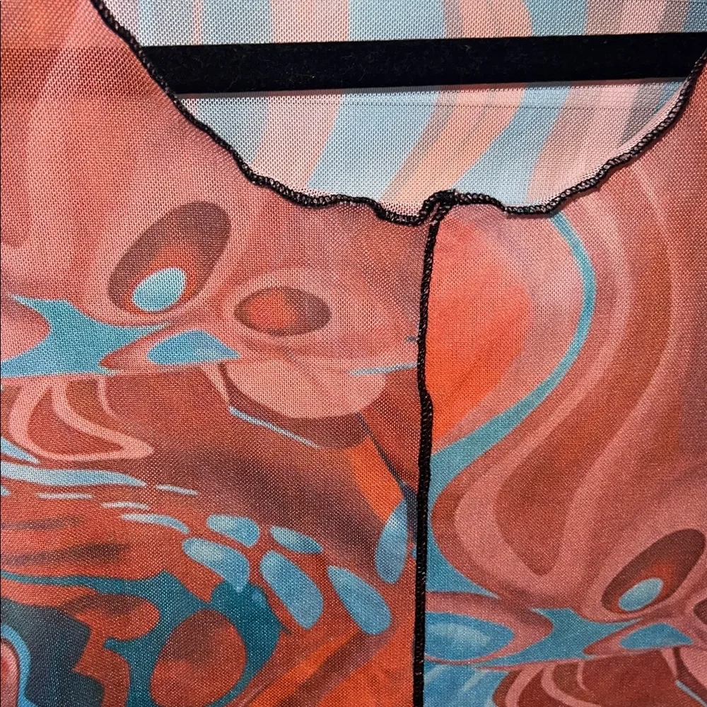 Turquoise and Orange See-through Swirl Pattern Bodysuit - Picture 11 of 11